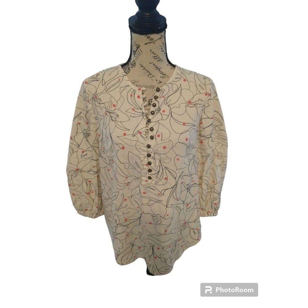 Maeve anthropologie Embroidered Blouse boho Cottage Core cream floral small